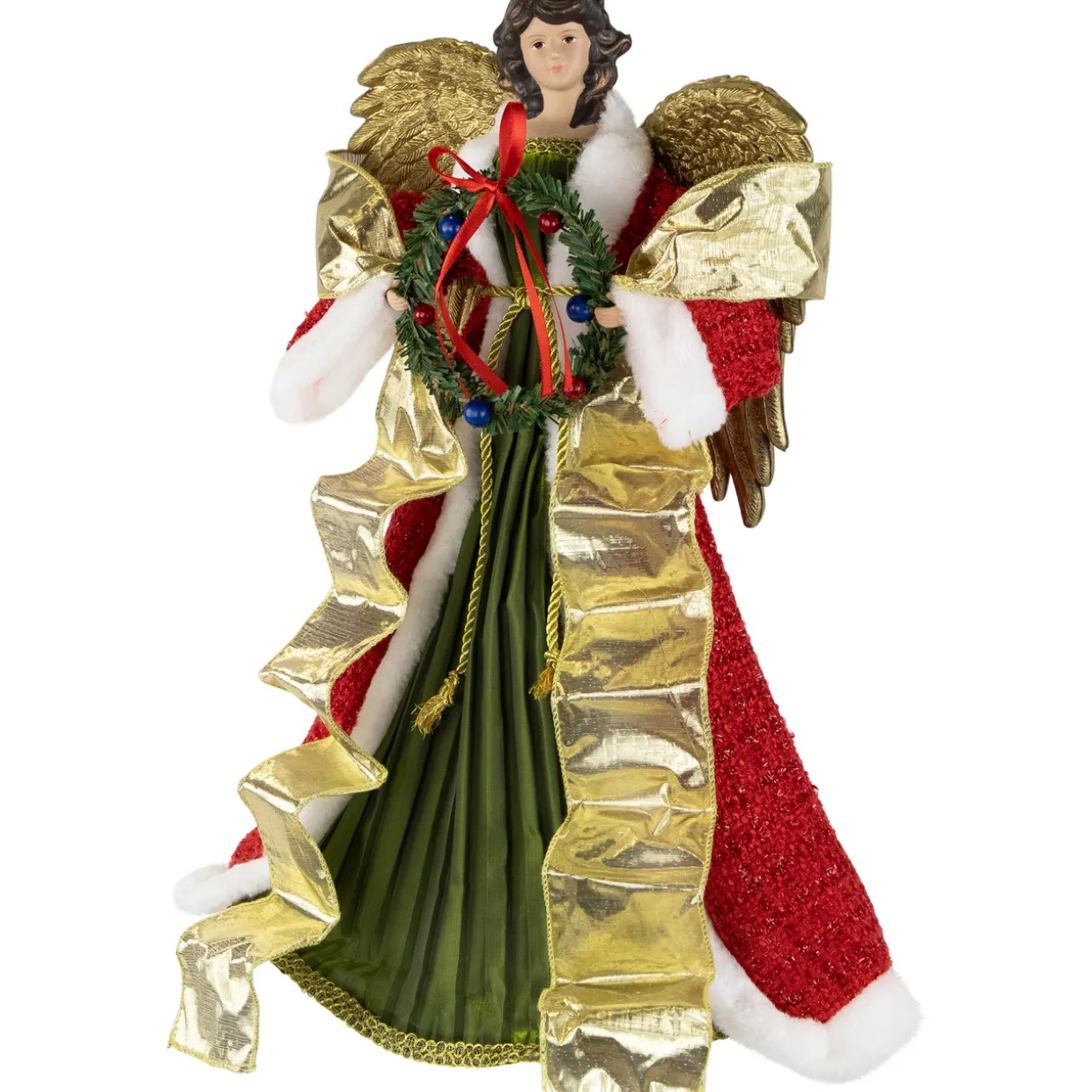 18" Red and Green Angel with Wreath Christmas Tree Topper, Unlit