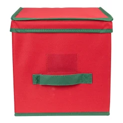 13” Red and Green Christmas Ornament Storage Box with Removable Dividers