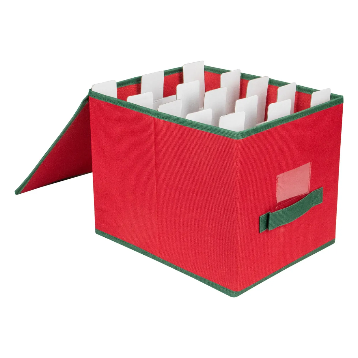 13” Red and Green Christmas Ornament Storage Box with Removable Dividers