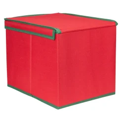 13” Red and Green Christmas Ornament Storage Box with Removable Dividers