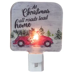 4" Red and Green Christmas Night Light with a Reindeer and Car