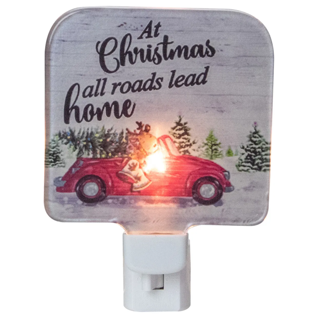 4" Red and Green Christmas Night Light with a Reindeer and Car