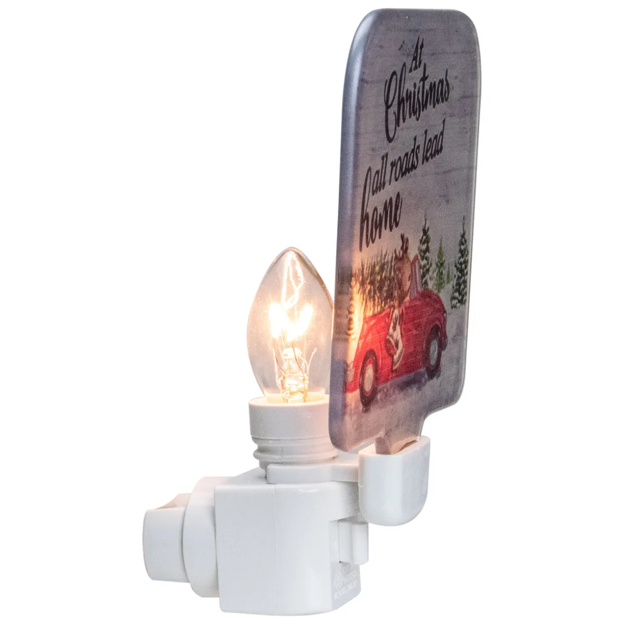 4" Red and Green Christmas Night Light with a Reindeer and Car