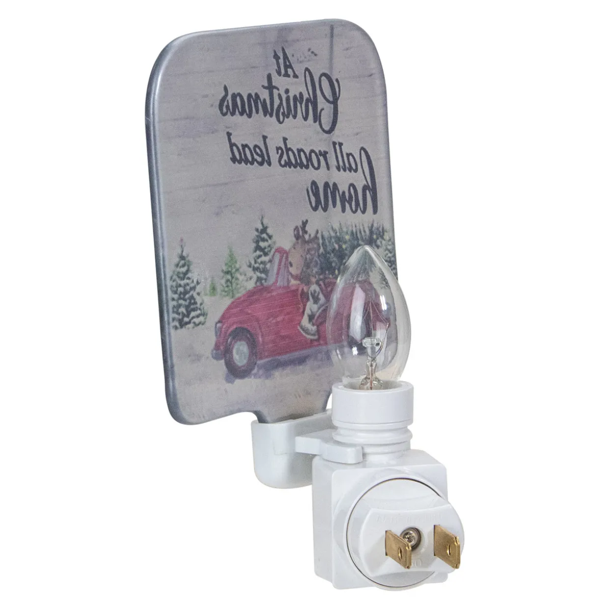 4" Red and Green Christmas Night Light with a Reindeer and Car