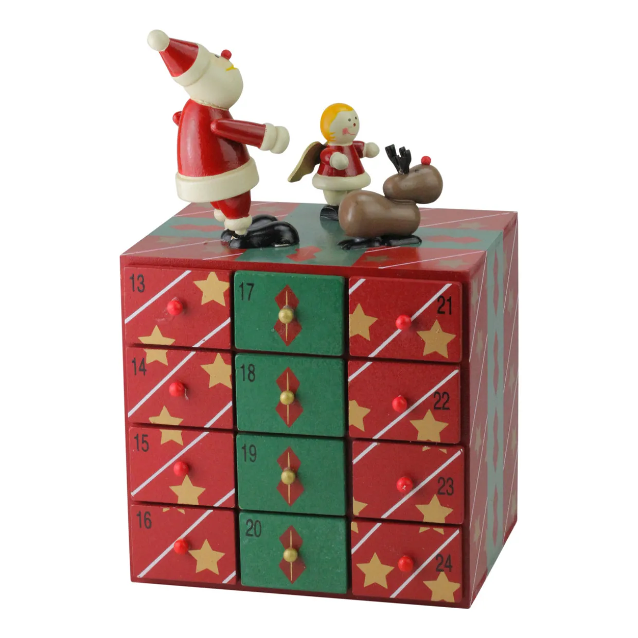 10.5" Red and Green Elegant Advent Storage Calendar Box