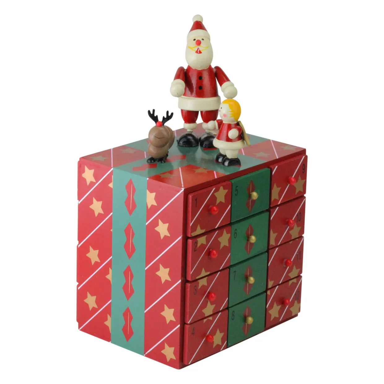 10.5" Red and Green Elegant Advent Storage Calendar Box