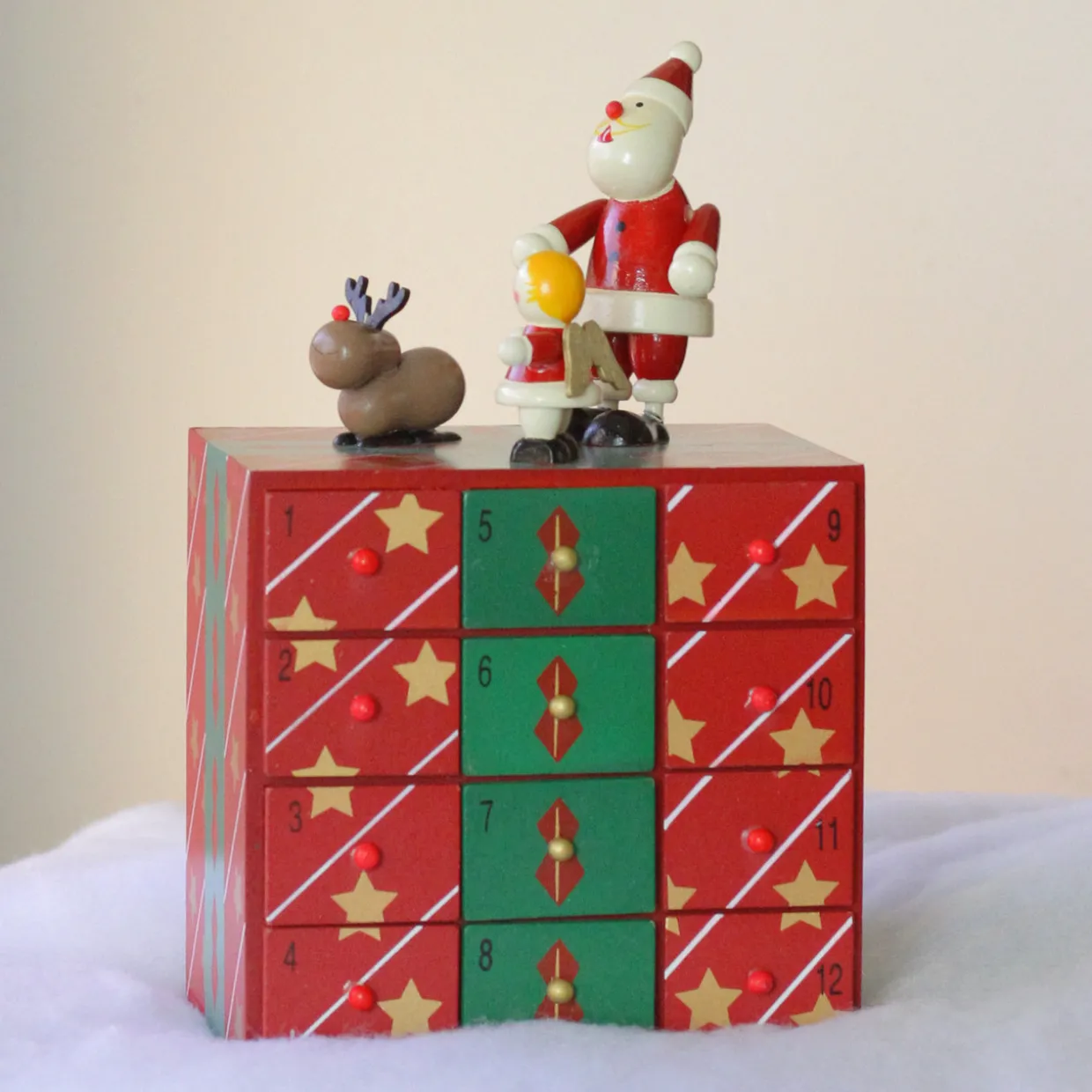 10.5" Red and Green Elegant Advent Storage Calendar Box