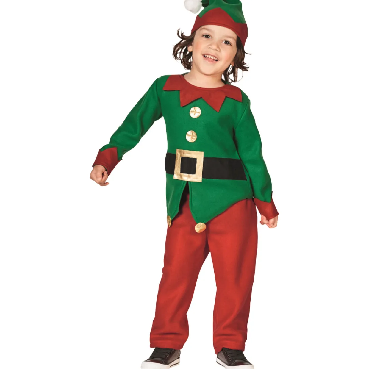 26" Red and Green Elf Boy's Costume With a Christmas Santa Hat - 6-8 Years