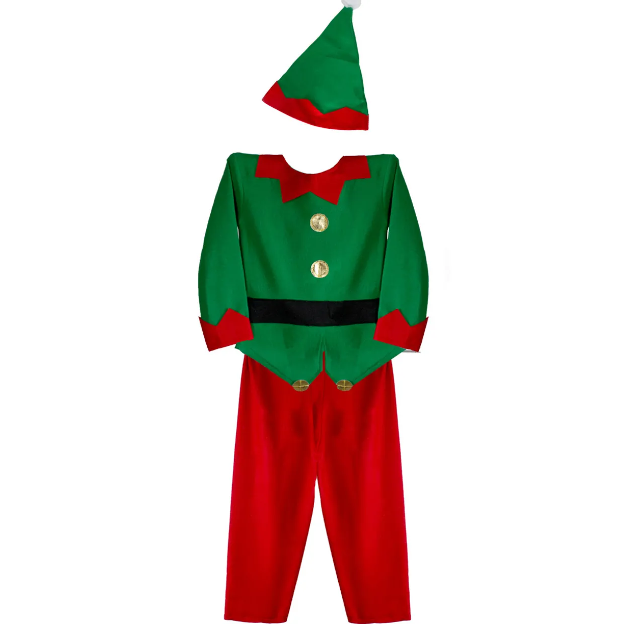 26" Red and Green Elf Boy's Costume With a Christmas Santa Hat - 6-8 Years