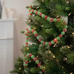 6' Red and Green Glittered Candy Drop Christmas Garland, Unlit