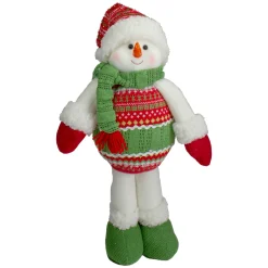 17.5" Red and Green Jolly Plush Snowman Christmas Figure