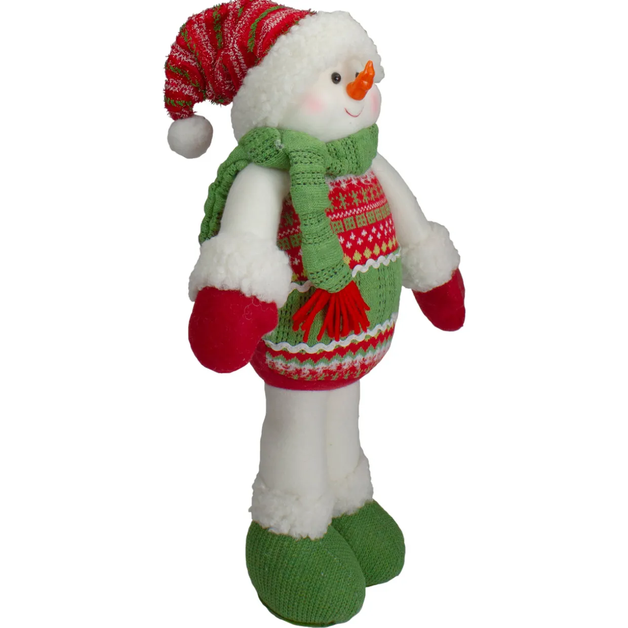 17.5" Red and Green Jolly Plush Snowman Christmas Figure