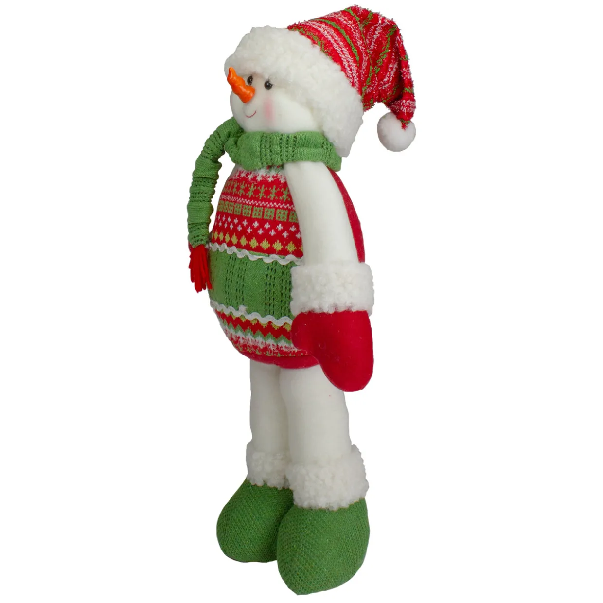17.5" Red and Green Jolly Plush Snowman Christmas Figure