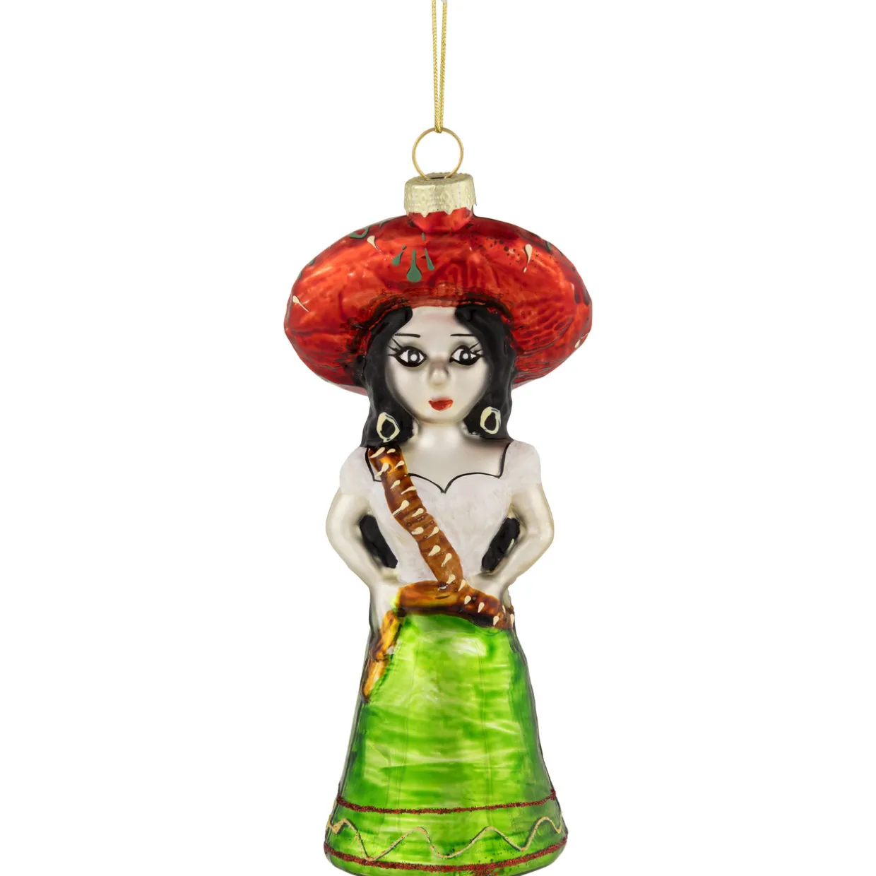 5.75" Red and Green Latina Lady Glass Christmas Ornament