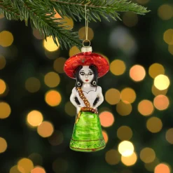 5.75" Red and Green Latina Lady Glass Christmas Ornament