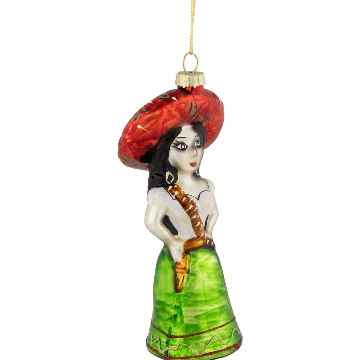 5.75" Red and Green Latina Lady Glass Christmas Ornament