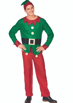 45" Red and Green Men's Elf Costume With a Christmas Santa Hat - Plus Size