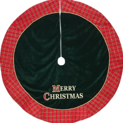 48" Red and Green 'MERRY CHRISTMAS' Plaid Christmas Tree Skirt