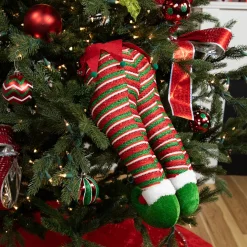 19" Red and Green Striped Elf Legs Christmas Decoration