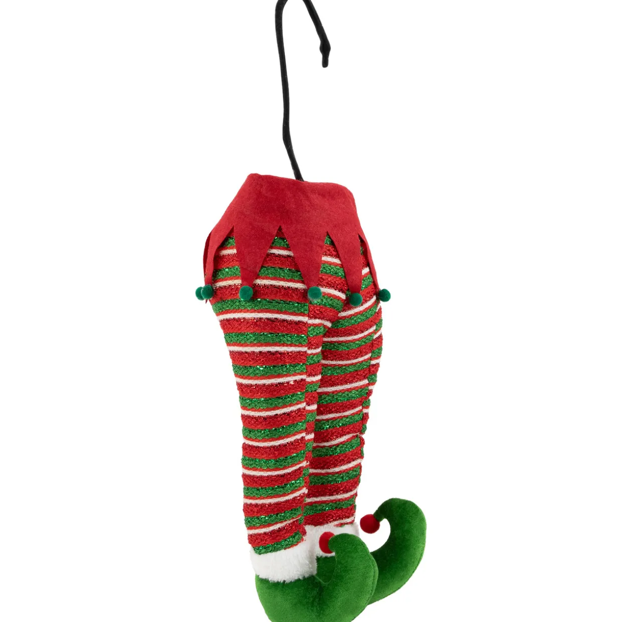 19" Red and Green Striped Elf Legs Christmas Decoration