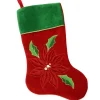 20" Red and Green Velveteen Poinsettia Christmas Stocking