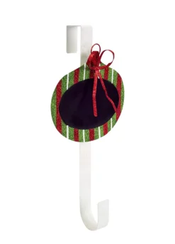 18" Red and Green White Striped Chalkboard with Bow Christmas Wreath Hanger