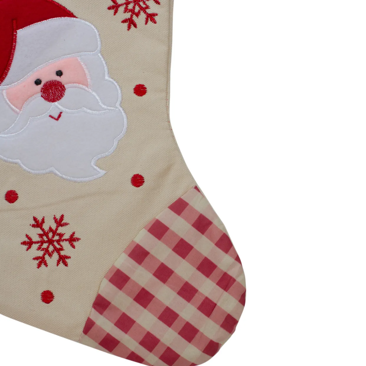 16.5" Red and Ivory Embroidered Santa Claus Christmas Stocking with Gingham Cuff