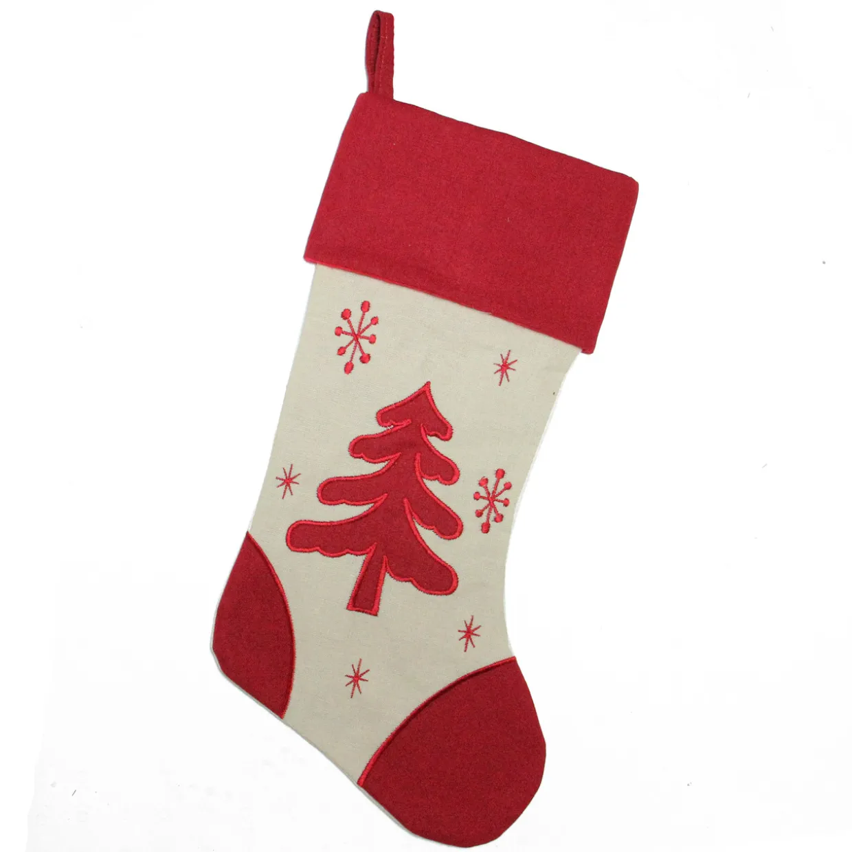 18" Red and Ivory Tree with Snowflakes Christmas Stocking