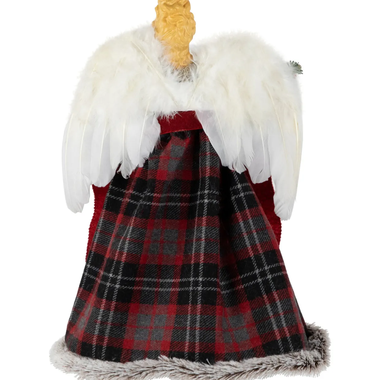 16" Red and Plaid Angel Christmas Tree Topper, Unlit