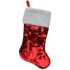 22" Red and Silver Reversible Sequined Christmas Stocking