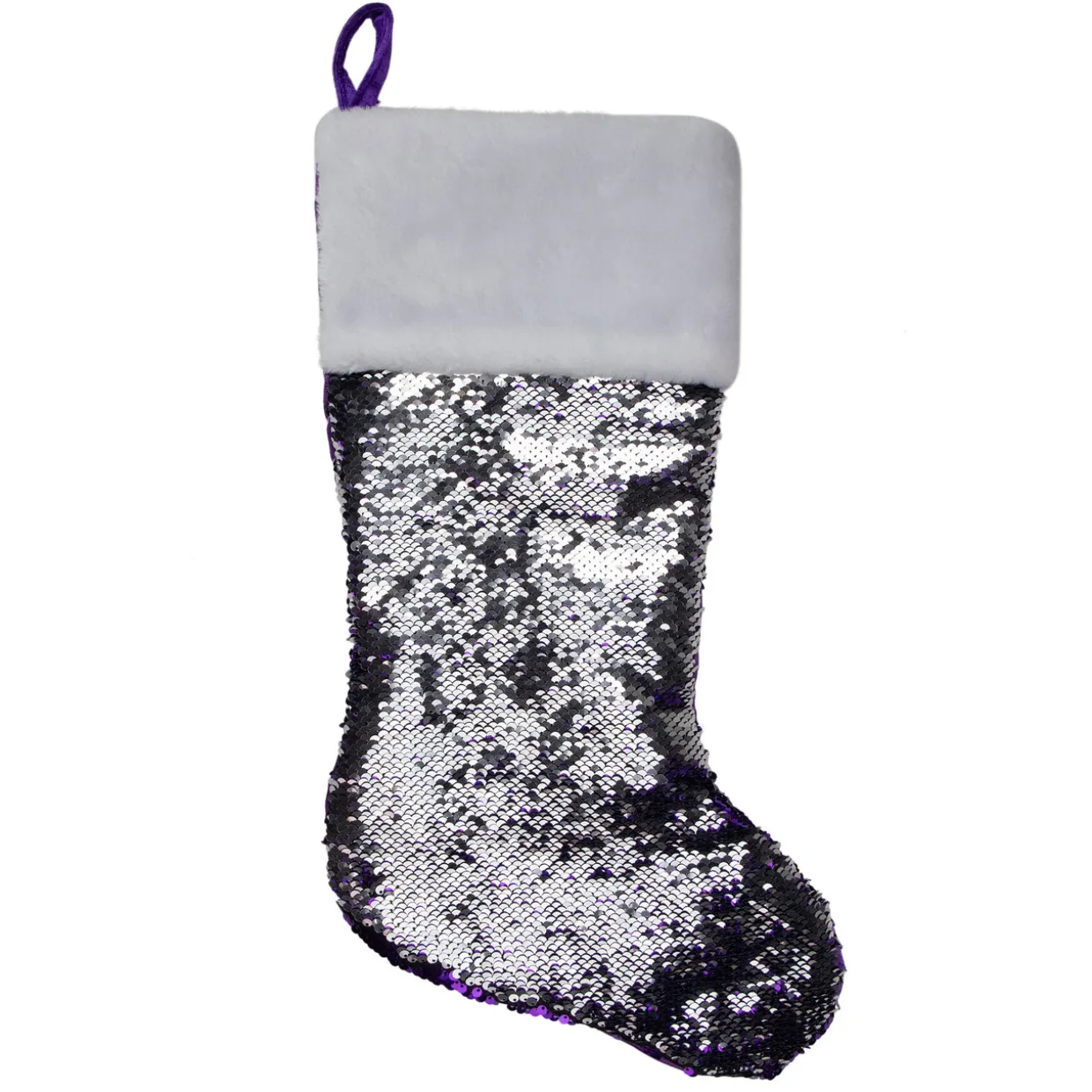 22" Red and Silver Reversible Sequined Christmas Stocking