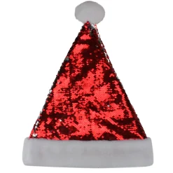 15" Red and Silver Reversible Sequined Christmas Santa Hat with Faux Fur Cuff
