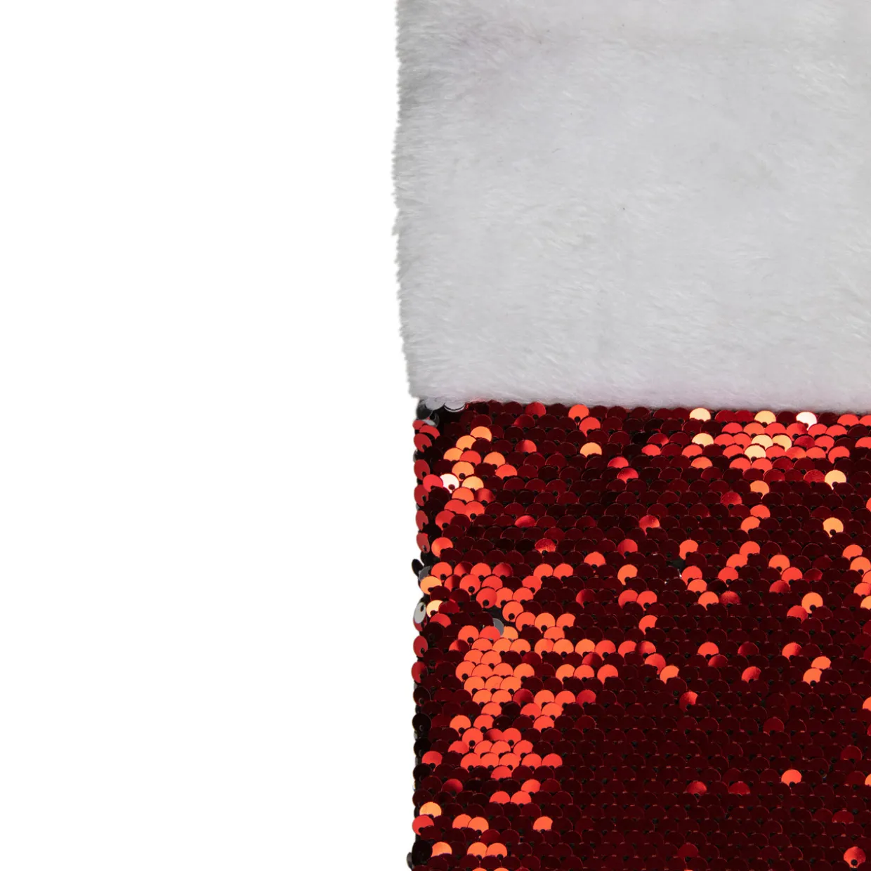 19" Red and Silver Sequin Christmas Stocking With White Faux Fur Cuff
