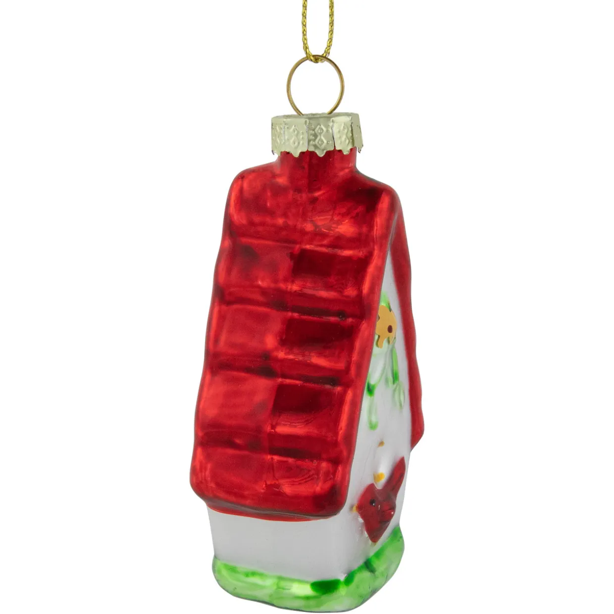 3.25" Red and White Birdhouse with Cardinal Glass Christmas Ornament