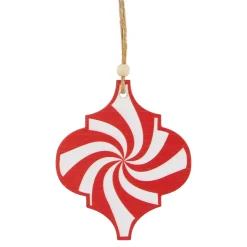 4.5" Red and White Candy Cane Swirl Bauble Wooden Christmas Ornament