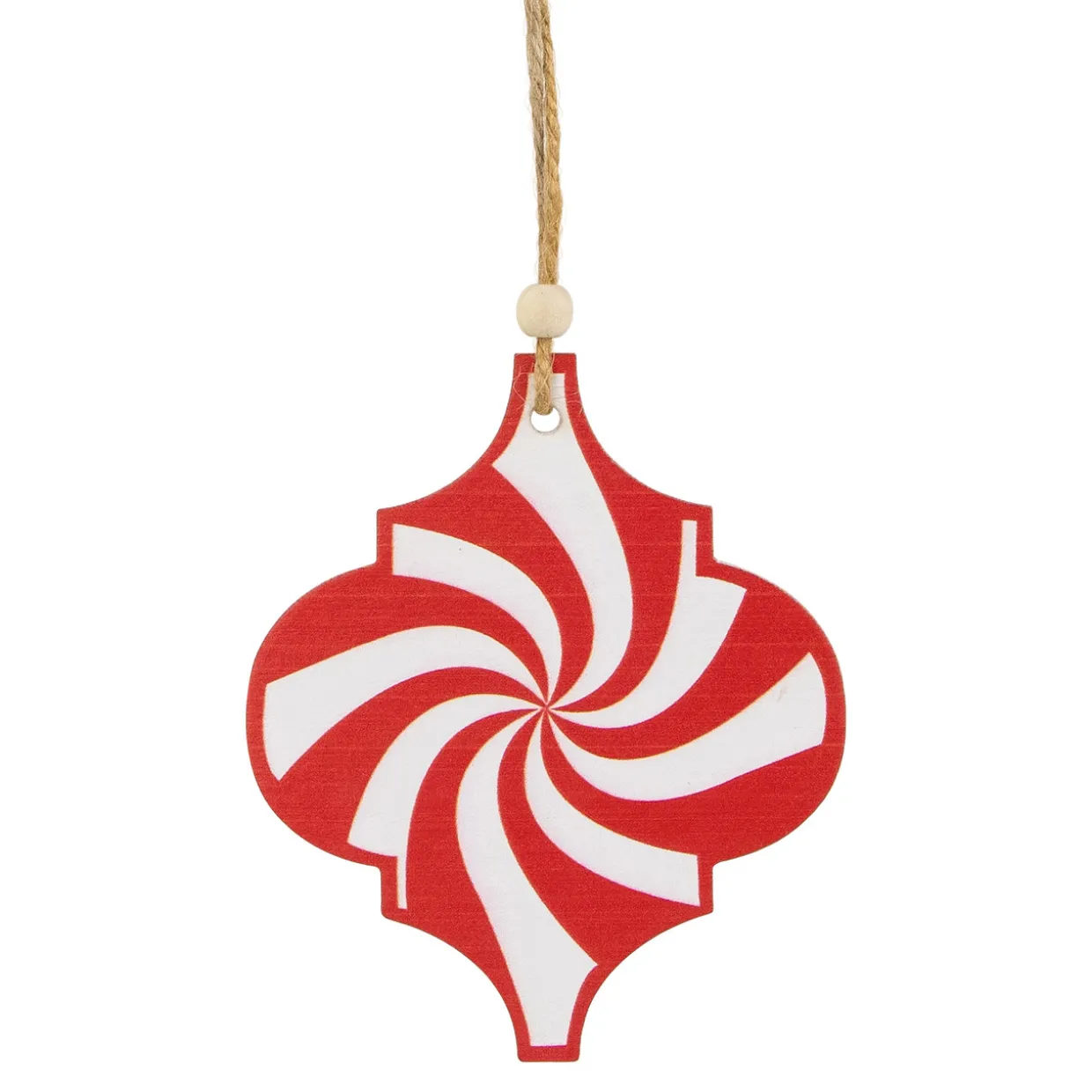 4.5" Red and White Candy Cane Swirl Bauble Wooden Christmas Ornament