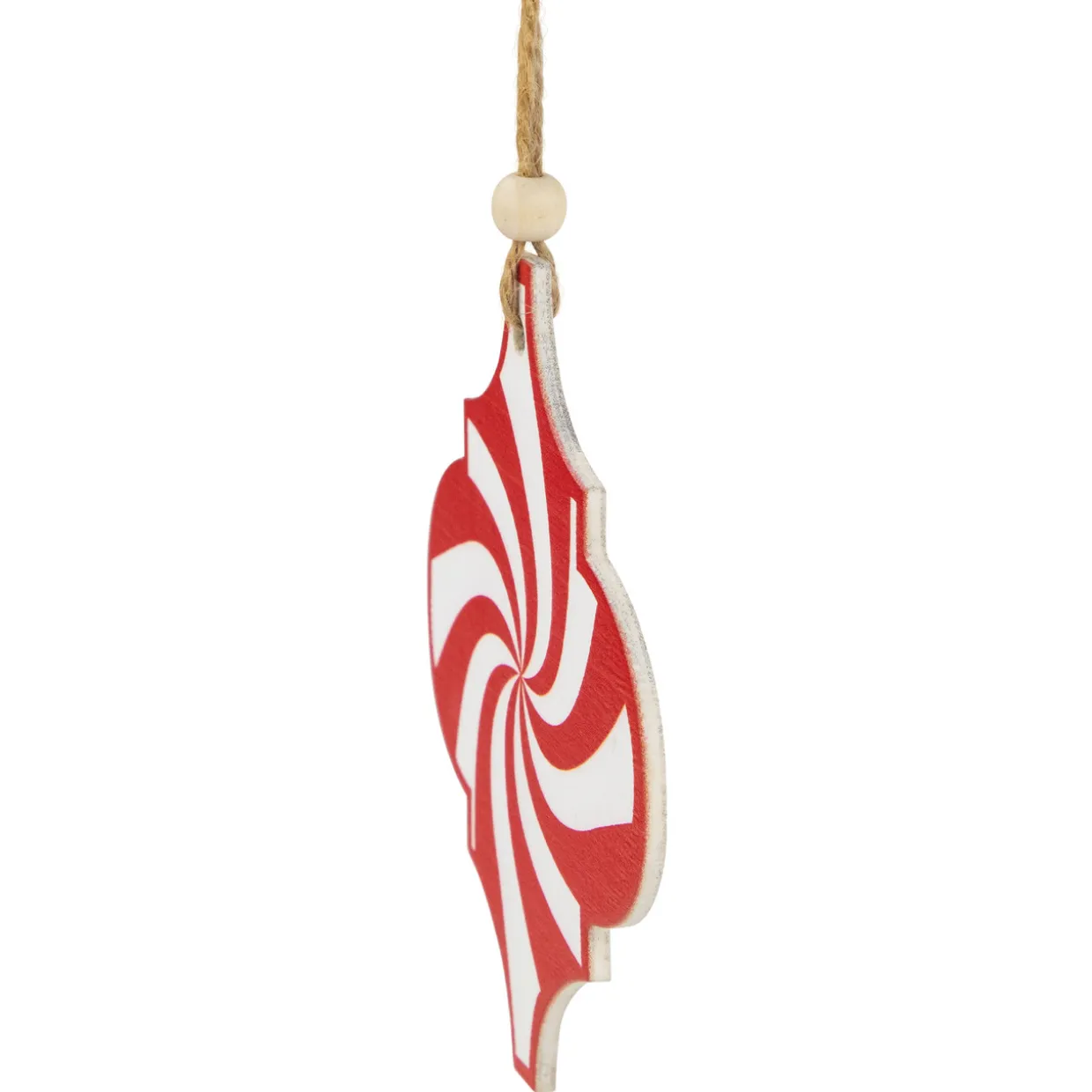 4.5" Red and White Candy Cane Swirl Bauble Wooden Christmas Ornament