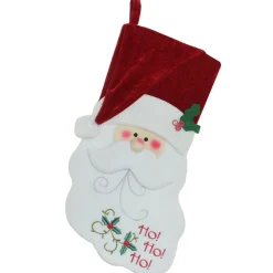 19.25" Red and White Embroidered Ho Ho Ho Santa Face Christmas Stocking
