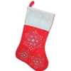 19" Red and White Felt Christmas Stocking with Glitter Snowflakes and Gemstones