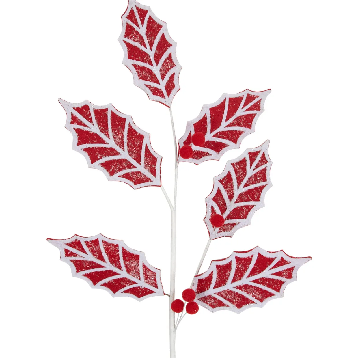 26" Red and White Frosted Holly Christmas Spray