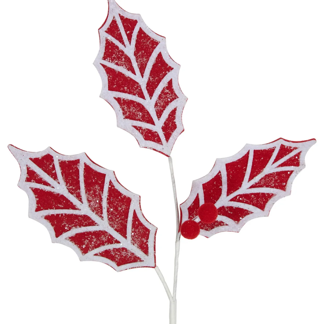 26" Red and White Frosted Holly Christmas Spray