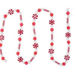 6' Red and White Frosted Peppermint Candy Christmas Garland, Unlit