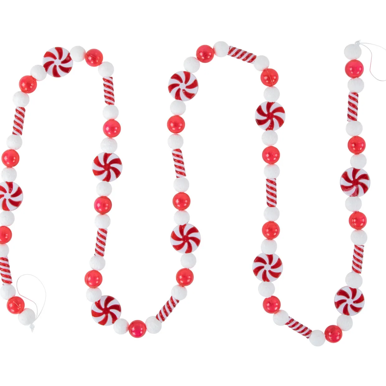 6' Red and White Frosted Peppermint Candy Christmas Garland, Unlit