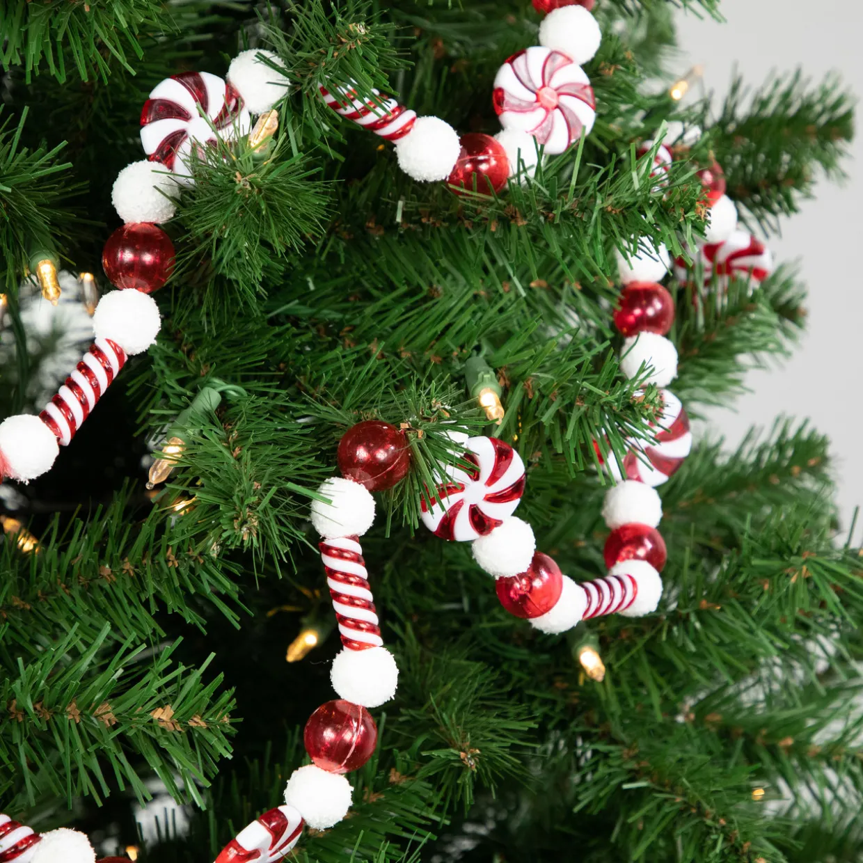 6' Red and White Frosted Peppermint Candy Christmas Garland, Unlit
