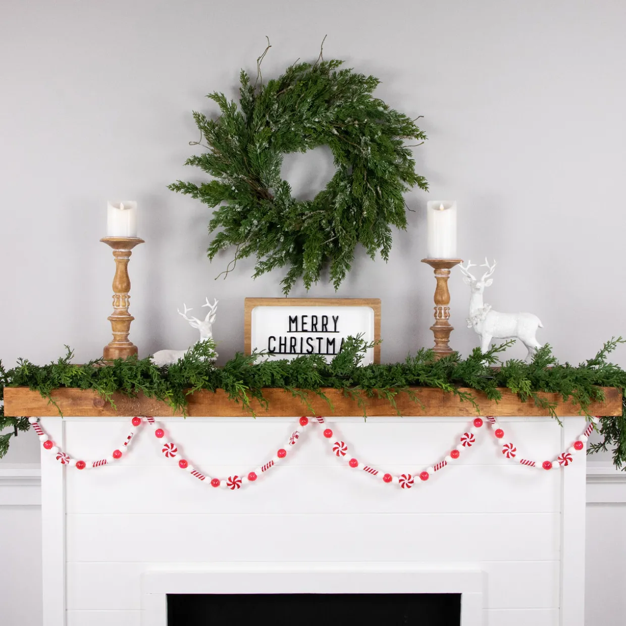 6' Red and White Frosted Peppermint Candy Christmas Garland, Unlit