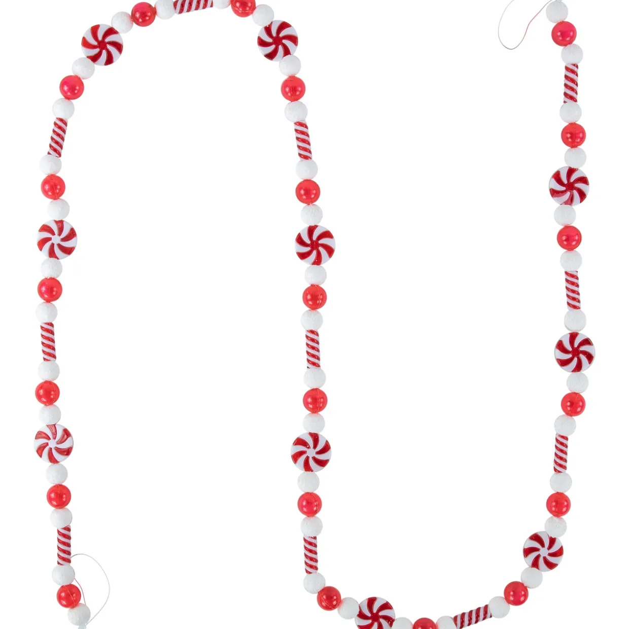 6' Red and White Frosted Peppermint Candy Christmas Garland, Unlit