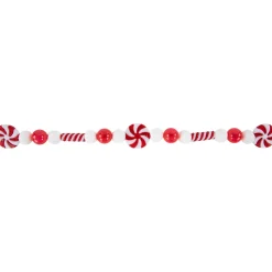 6' Red and White Frosted Peppermint Candy Christmas Garland, Unlit