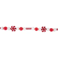 6' Red and White Frosted Peppermint Candy Christmas Garland, Unlit