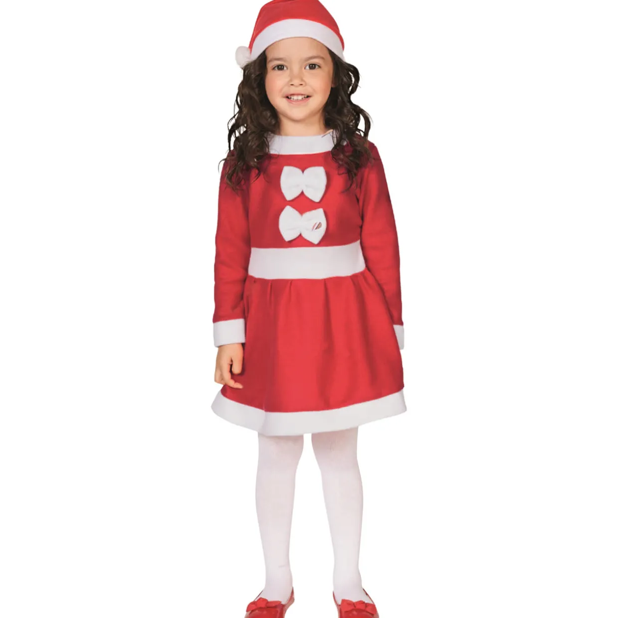24" Red and White Girls Santa Costume With a Dress and Hat : 4-6 years