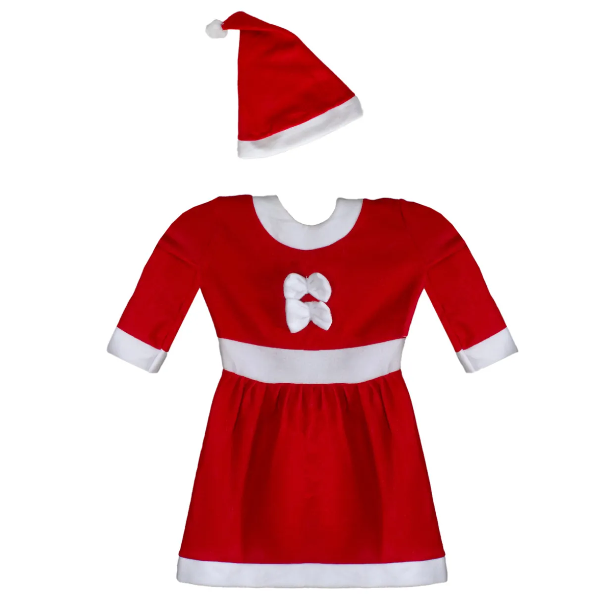 24" Red and White Girls Santa Costume With a Dress and Hat : 4-6 years